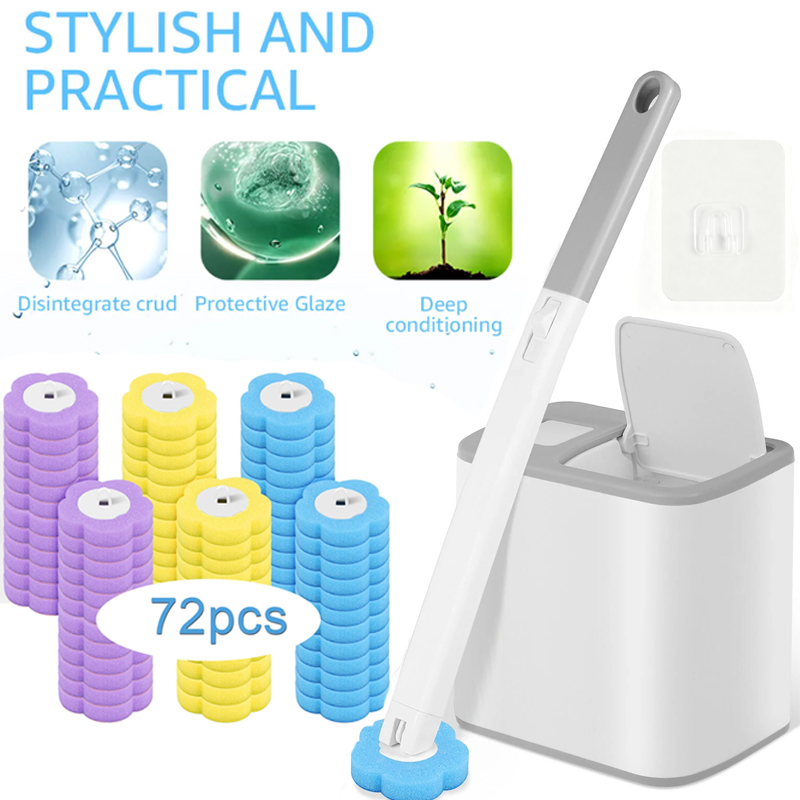 Brush Bristle Set - Einweg-Toilettenreinigungsbürste und Bürstenhalter-Set, inklusive Ersatzbürstenköpfen, Vliesstoff